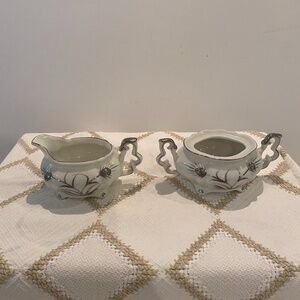 Lefton China Hand painted Milk pitcher and sugar bowl